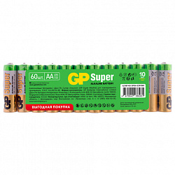 Батарейки КОМПЛЕКТ 60 шт., GP Super G-Tech, AA (LR6, 15А), алкалиновые, пальчиковые, 15A-2CRVS60