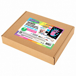 Набор отпечатки рук: холст 18х24 см, акрил 3 цвета, кисть + сертификат и подставка В ПОДАРОК! BRAUBERG HOBBY, 192527