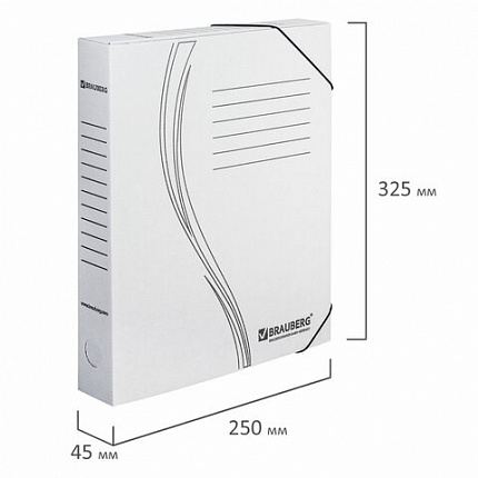 Папка архивная с резинкой А4 (325х250 мм), 45 мм, до 400 листов, плотная, микрогофрокартон, БЕЛАЯ, BRAUBERG, 126511