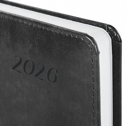 Ежедневник датированный 2026 А5 138x213 мм, BRAUBERG "Legend", под кожу, застежка, серый, 117068