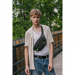 Сумка на пояс HEIKKI PROMPT (ХЕЙКИ), 2 отделения, регулируемый ремень, карман-антивор, черная, 37х14х5 см, 273928