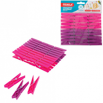 Прищепки бельевые 7,8 см, КОМПЛЕКТ 20 штук, пластик, ассорти, PRIMILA (ПРИМИЛА) ORIGINAL, 700511