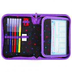 Пенал BRAUBERG с наполнением, 1 отделение, 1 откидная планка, 24 предмета, 21х14 см, "Radiant unicorn", 273532