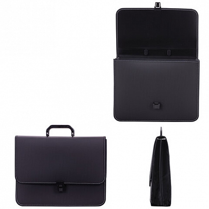 Папка-портфель пластиковая BRAUBERG "КОНСУЛ" А4 (370х280х120 мм), 2 отделения, фактура "бисер", черная, 223079