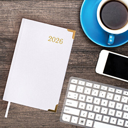 Ежедневник датированный 2026, А5, 138x213 мм, BRAUBERG "Senator", под кожу, белый, 117095