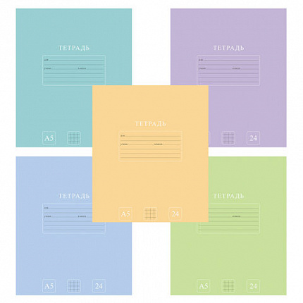 Тетрадь 24 л., HATBER-ECO клетка, офсет №2 ЭКОНОМ, обложка картон, PUREcolour (микс в спайке), 092112, 24Т5C1
