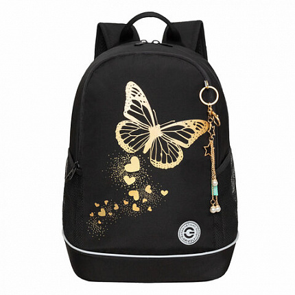 Рюкзак GRIZZLY школьный, анатомическая спинка, 2 отделения, для девочек, "GOLDEN BUTTERFLY", 38х28х18 см, RG-463-5/1