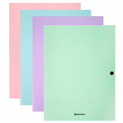 Папка на кнопке пластиковая BRAUBERG "PASTEL", А4, 3 клапана, 600 мкм, цвета ассорти, 272886