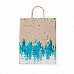 Крафт-пакет бумажный "Лес" 26х15х35 см, с кручеными ручками, плотность 80 г/м2, 112498