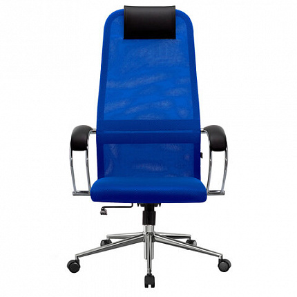 Кресло офисное МЕТТА "SU-B-8" хром, ткань-сетка, сиденье мягкое, синее