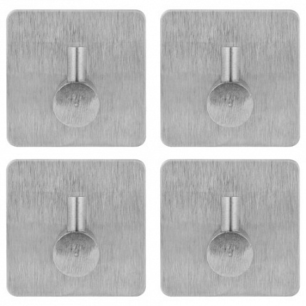Крючки самоклеящиеся универсальные 4,5x4,5 см, КОМПЛЕКТ 4 шт., сталь, серебристые, LAIMA Home, 608785