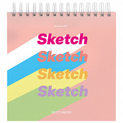 Скетчбук, белая бумага 120 г/м2, 190х190 мм, 80 л., гребень, жёсткая подложка, BRAUBERG ART, Ассорти Mood, 116905