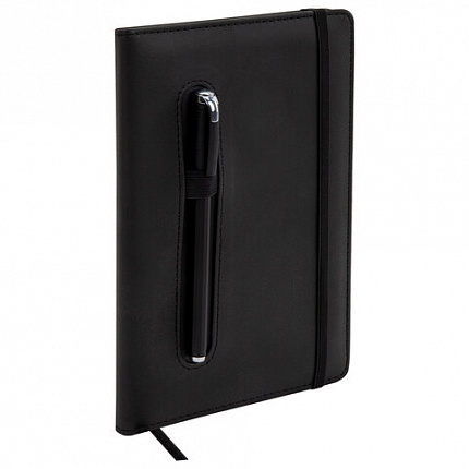 Блокнот А5 148x218 мм BRAUBERG "Optimal", под кожу, 80 листов, резинка, держатель для ручки, клетка, черный, 118634