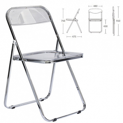 Стул складной прозрачный BRABIX "Style CF-015", хромированный каркас, пластик, 533250