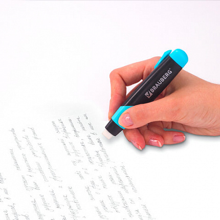 Ластик выдвижной BRAUBERG "Blaster", 112х21х24мм, белый, пластиковый держатель ассорти, 223593