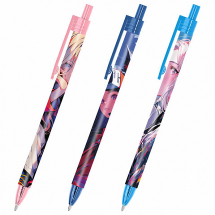 Ручка шариковая автоматическая с принтом FUNSTER "ANIME", корпус soft-touch, СИНЯЯ, пишущий узел 0,7 мм, линия письма 0,35 мм, 144406