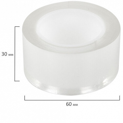 Многоразовая двухсторонняя прозрачная крепежная лента, скотч NANO tape, 2 м x 3 см, толщина 1 мм, WBZ (ВБЗ), 700425