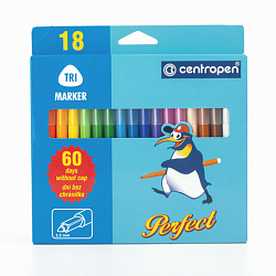 Фломастеры 18 ЦВЕТОВ CENTROPEN "Just Perfect", смываемые, устойчивы к высыханию, 2510/18KK, 725101801