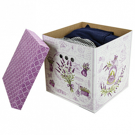 Короб для хранения из плотного микрогофрокартона 315х315х315 мм, КОМПЛЕКТ 3 шт., BRAUBERG HOME "Лаванда", 271817