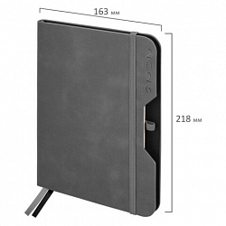 Ежедневник датированный 2026, А5, 151х213 мм, BRAUBERG "Note", под кожу, держатель для ручки, серый, 117519