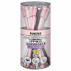 Ручка с топпером шариковая масляная FUNSTER (ФАНСТЕР) "CAT PAWS", СИНЯЯ, корпус ассорти, пишущий узел 0,7 мм, линия письма 0,35 мм, 144369