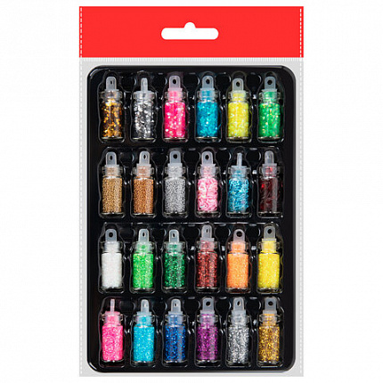 Блестки для декора НАБОР 24 вида по 2 грамма, в стеклянных тубах, ОСТРОВ СОКРОВИЩ, 665680