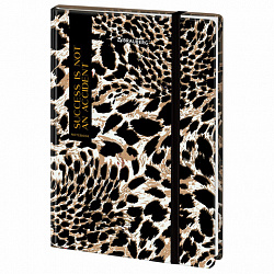 Блокнот с резинкой в клетку 96 л., А5, 145х203 мм, твердая обложка, BRAUBERG," Leopard", 115535