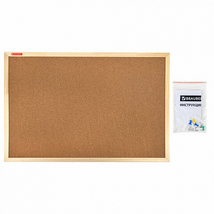 Доска пробковая для объявлений 60х90 см, деревянная рамка, BRAUBERG Wood, 238311