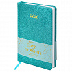 Ежедневник датированный 2026, А5, 138x213 мм, BRAUBERG "Sparkle", под кожу, блестки, бирюзовый, 117439