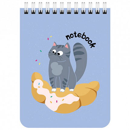 Блокнот МАЛЫЙ ФОРМАТ А6 108х145 мм, 40 л., гребень, картон, клетка, BRAUBERG KIDS, "Котики", 114396