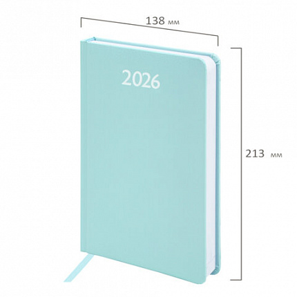 Ежедневник датированный 2026, А5, 138x213 мм, BRAUBERG "Profile", балакрон, мятный, 117074