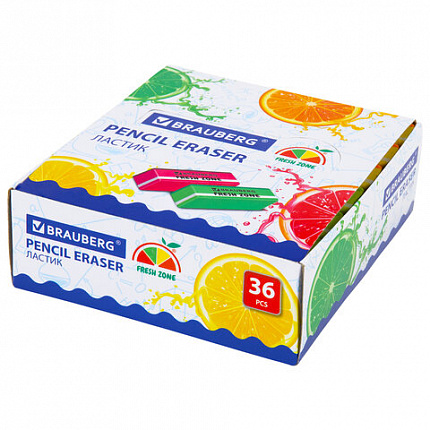 Ластик большой BRAUBERG "Fresh Zone", 60х18х12 мм, цвет ассорти, прямоугольный, скошенный, 228717
