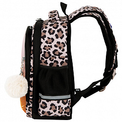 Ранец BRAUBERG STABLE, 2 отделения, с брелком, "Curious leopard", 36х28х16 см, 274387