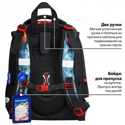Ранец BRAUBERG PREMIUM, 2 отделения, с брелоком, "Дымящая машина", объемный дизайн, 38х29х16 см, 273103