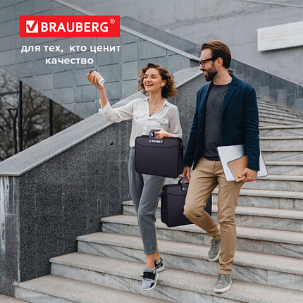 Папка-портфель пластиковая BRAUBERG "ПРЕМЬЕР" А4 (390х315х120 мм) 3 отделения, фактура "бисер", черная, 223082