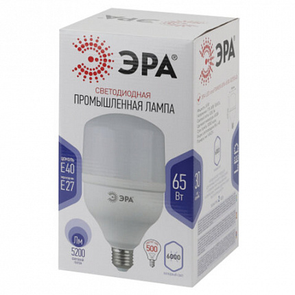 Лампа светодиодная ЭРА STD, 65 (350) Вт, цоколь Е27/Е40, колокол, холодный белый свет, 30000 ч., LEDT16065W6500E27, Б0027924