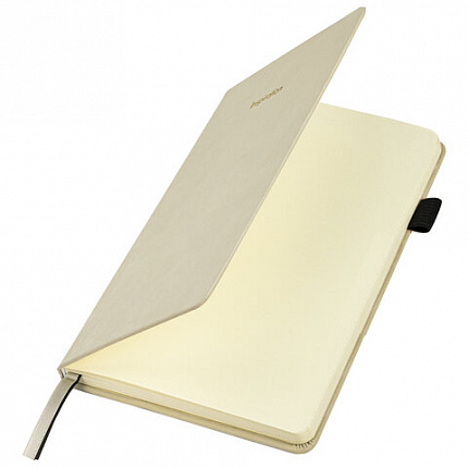 Блокнот А5 138x213 мм, BRAUBERG "Velvet", резинка, держатель, 80 л., клетка, бежевый, 116240