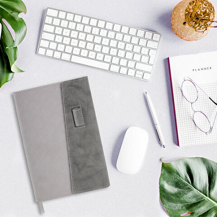 Ежедневник недатированный А5 145х215 мм, BRAUBERG "Stitch", под кожу, магнит, 160 л., серый, 116591