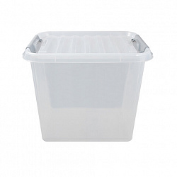 Ящик-контейнер 50 л с КРЫШКОЙ НА ЗАЩЕЛКАХ "ПРОФИ", 40х50х39 см, штабелируемый, ПРОЧНЫЙ, прозрачный, 437960000