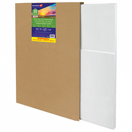 Холсты на картоне НАБОР 30 штук в коробе, хлопок, грунт, 280 г/м2, BRAUBERG ART CLASSIC, 192663