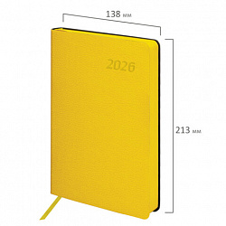 Ежедневник датированный 2026 А5 138x213 мм, BRAUBERG "Stylish", под кожу, гибкий, желтый, 117101