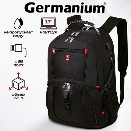 Рюкзак GERMANIUM UPGRADE Max, 3 отделения, отделение для ноутбука, USB-порт, UP-5, черный, 49х34х24 см, 271669