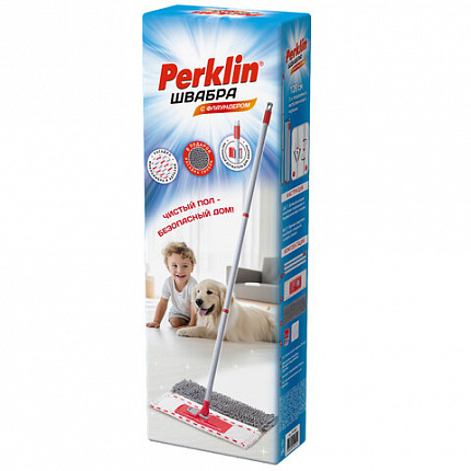 Швабра с флаундером 40 см, составной черенок 120 см, МОП микрофибра/абразив + МОП СИНЕЛЬ, PERKLIN (ПЕРКЛИН), 700987