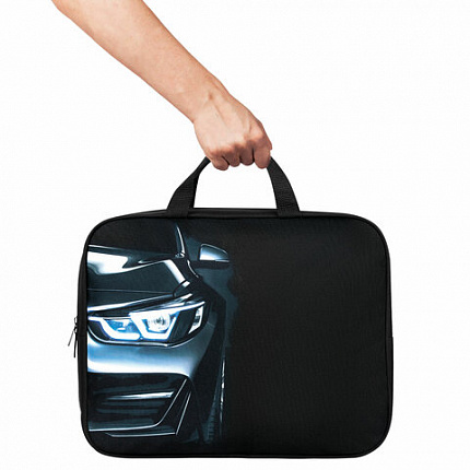 Папка на молнии с ручками BRAUBERG KIDS А4, 1 отделение, полиэстер, 80 мм, "Dark car", 273315