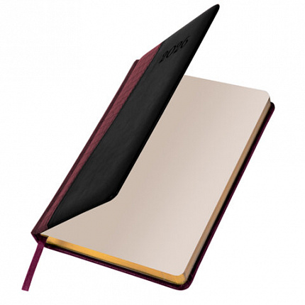 Ежедневник датированный 2026, А5, 138x213 мм, BRAUBERG "Cayman", под кожу, бордовый/черный, 117046