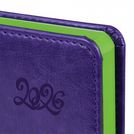 Ежедневник датированный 2026, А5, 138x213 мм, BRAUBERG "Rainbow", под кожу, сиреневый, 117080