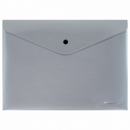 Папка-конверт с кнопкой СЕРЕБРИСТАЯ BRAUBERG "SILVER", А4, непрозрачная, ПРОЧНАЯ 0,2 мм, 272884