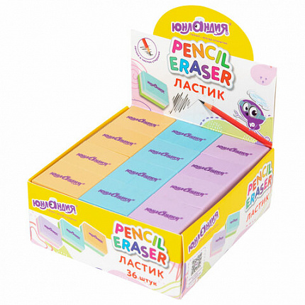 Ластик ЮНЛАНДИЯ "Square", 30х24х13 мм, прямоугольный, пастельные цвета ассорти, 272673