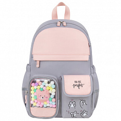 Рюкзак BRAUBERG PASTEL с термонашивками в комплекте, "Sweet paws", серый, 40х29х14 см, 272064