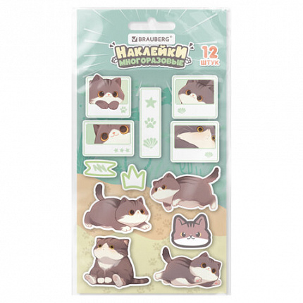 Наклейки зефирные BRAUBERG МИЛЫЕ КОТЫ, многоразовые, 10х15 см, 666054